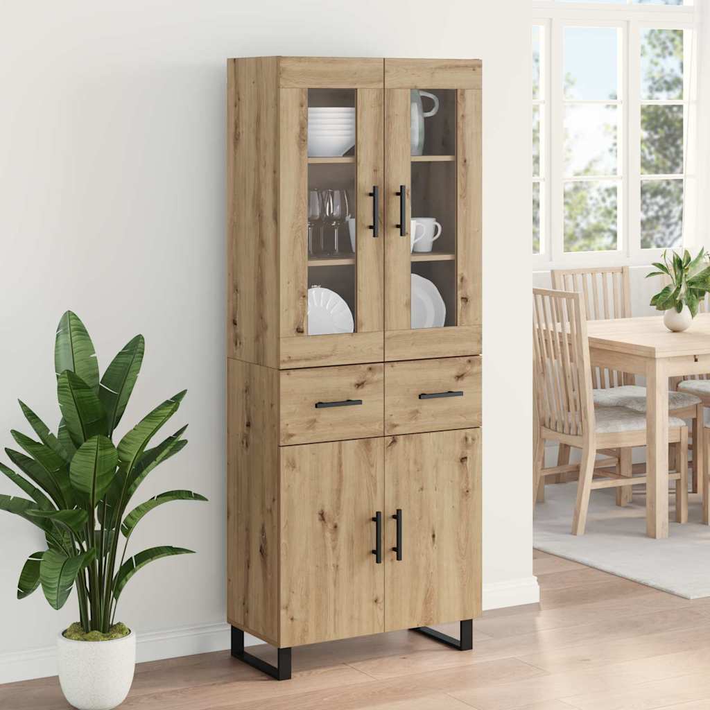 Highboard 2 pcs Artisan-Eiche Engineered Wood und Glas