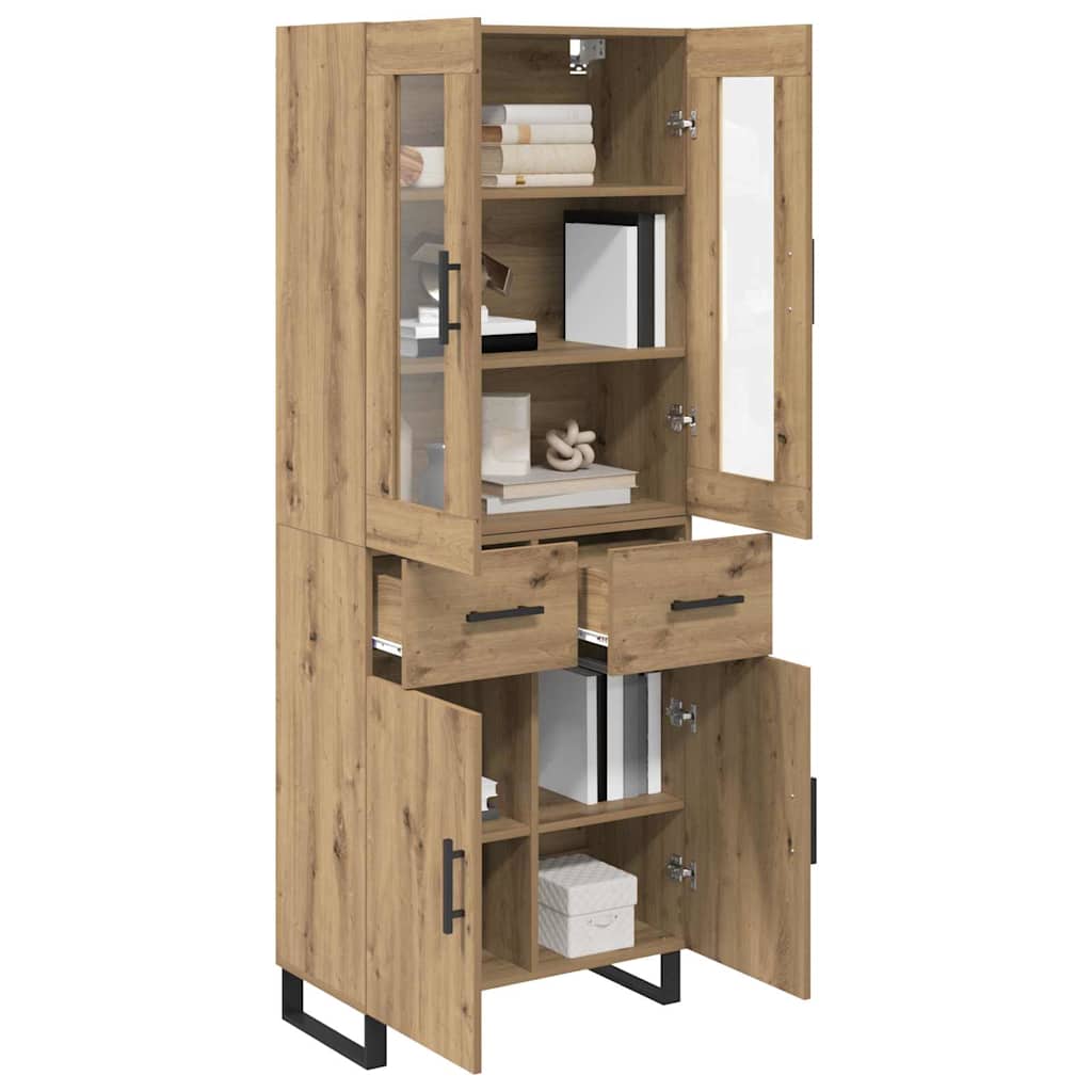 Highboard 2 pcs Artisan-Eiche Engineered Wood und Glas