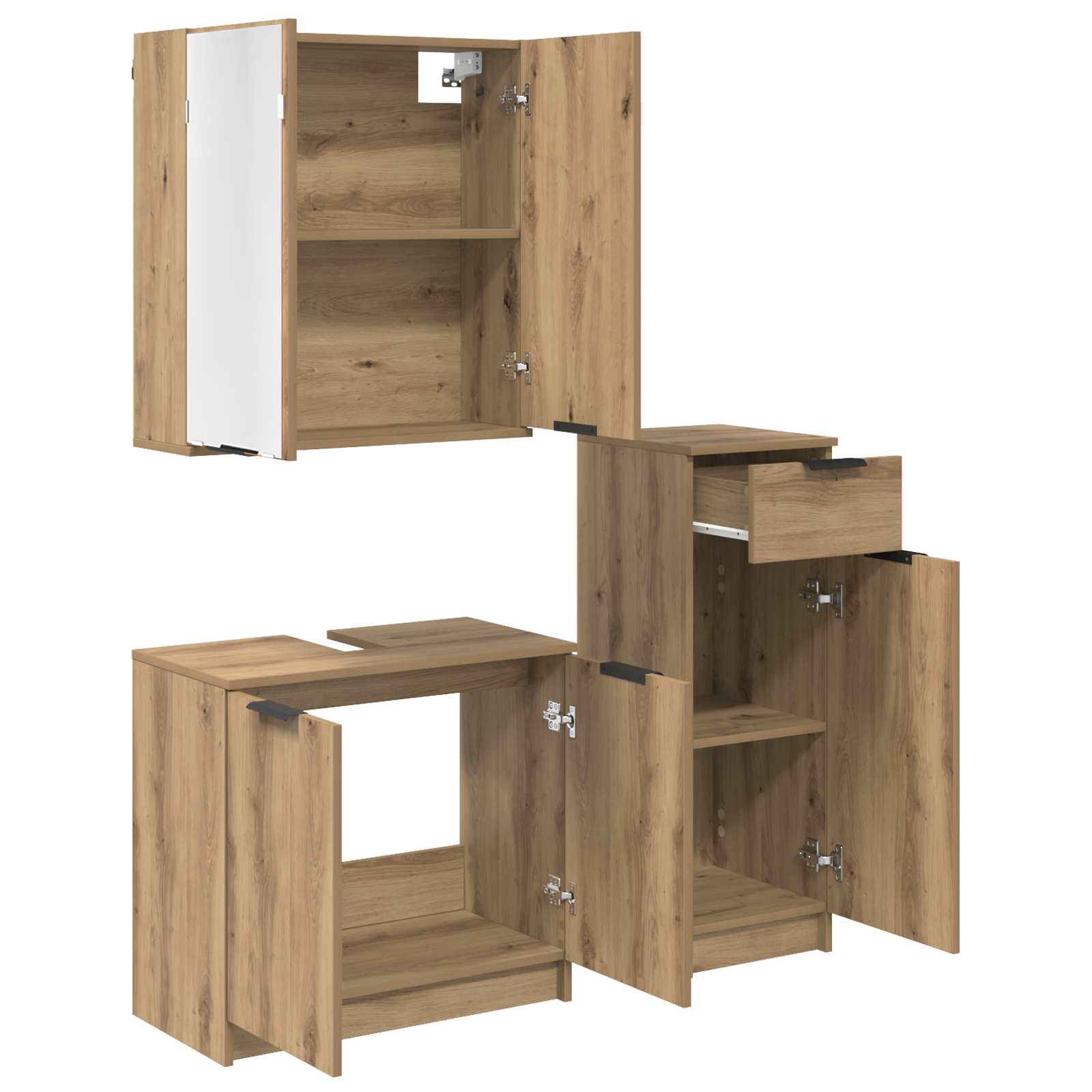 Badezimmermöbel-Set mit Tür 3 pcs Artisan-Eiche Holzwerkstoff