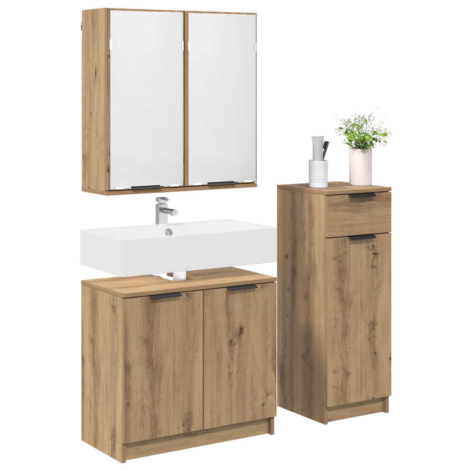 Badezimmermöbel-Set mit Tür 3 pcs Artisan-Eiche Holzwerkstoff