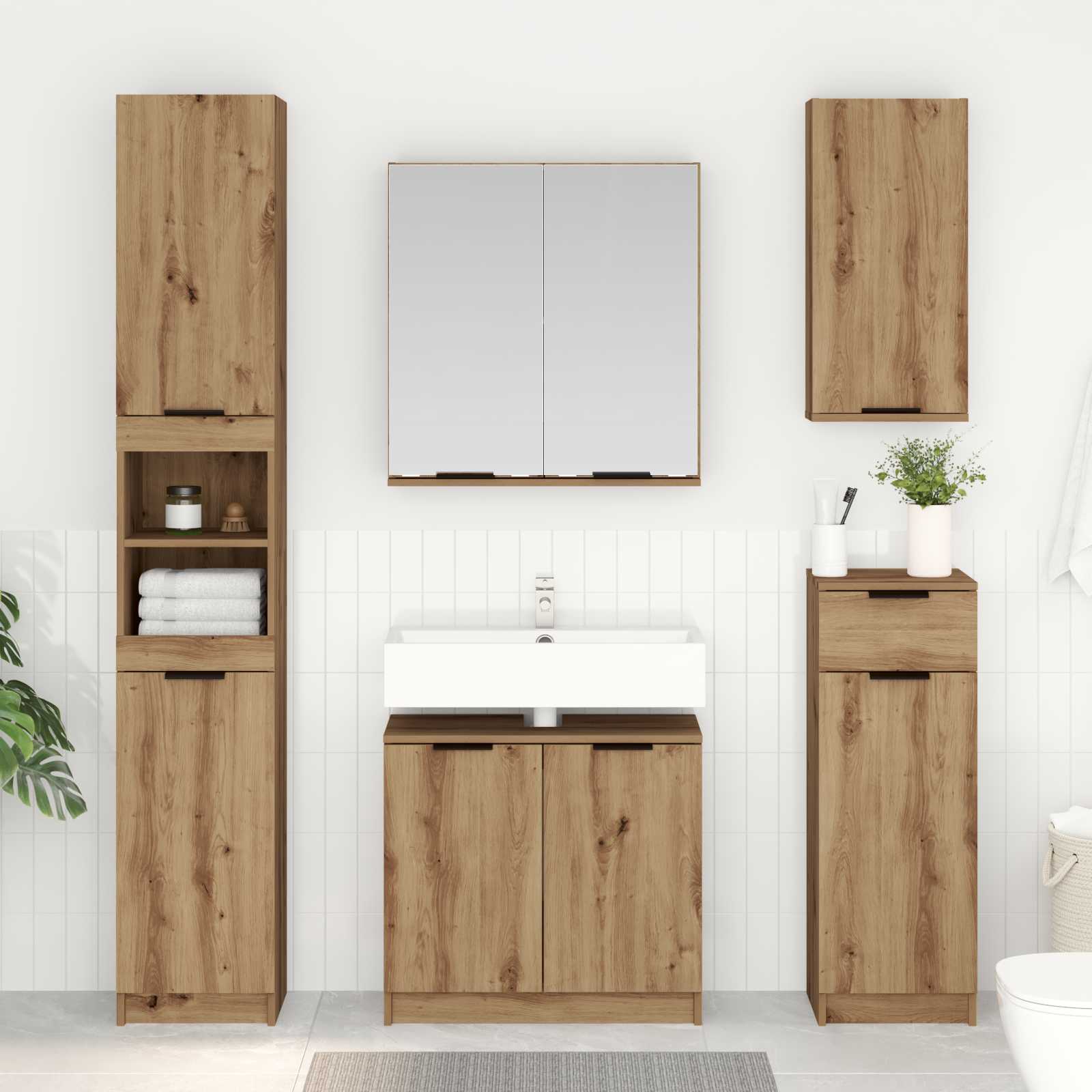 Badezimmermöbel-Set mit Regal 5 pcs Artisan-Eiche Holzwerkstoff