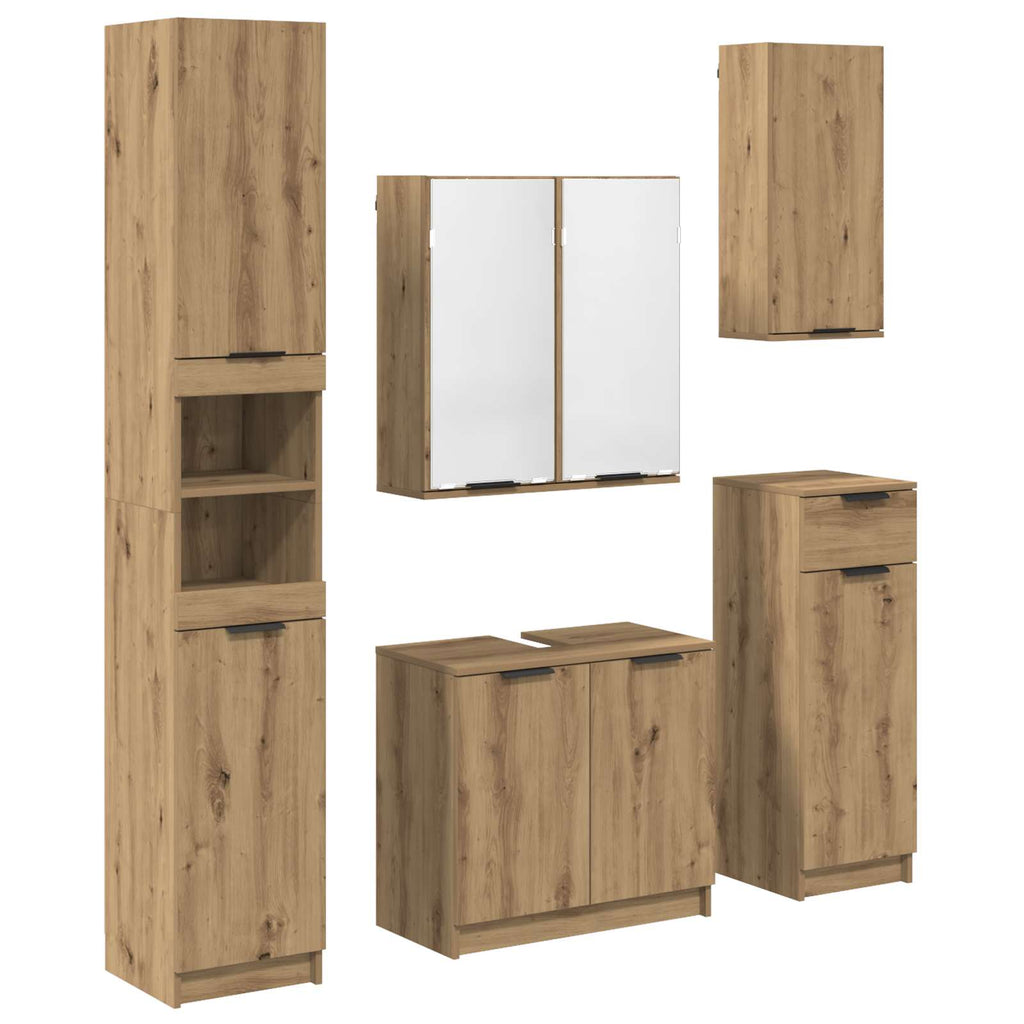 Badezimmermöbel-Set mit Regal 5 pcs Artisan-Eiche Holzwerkstoff