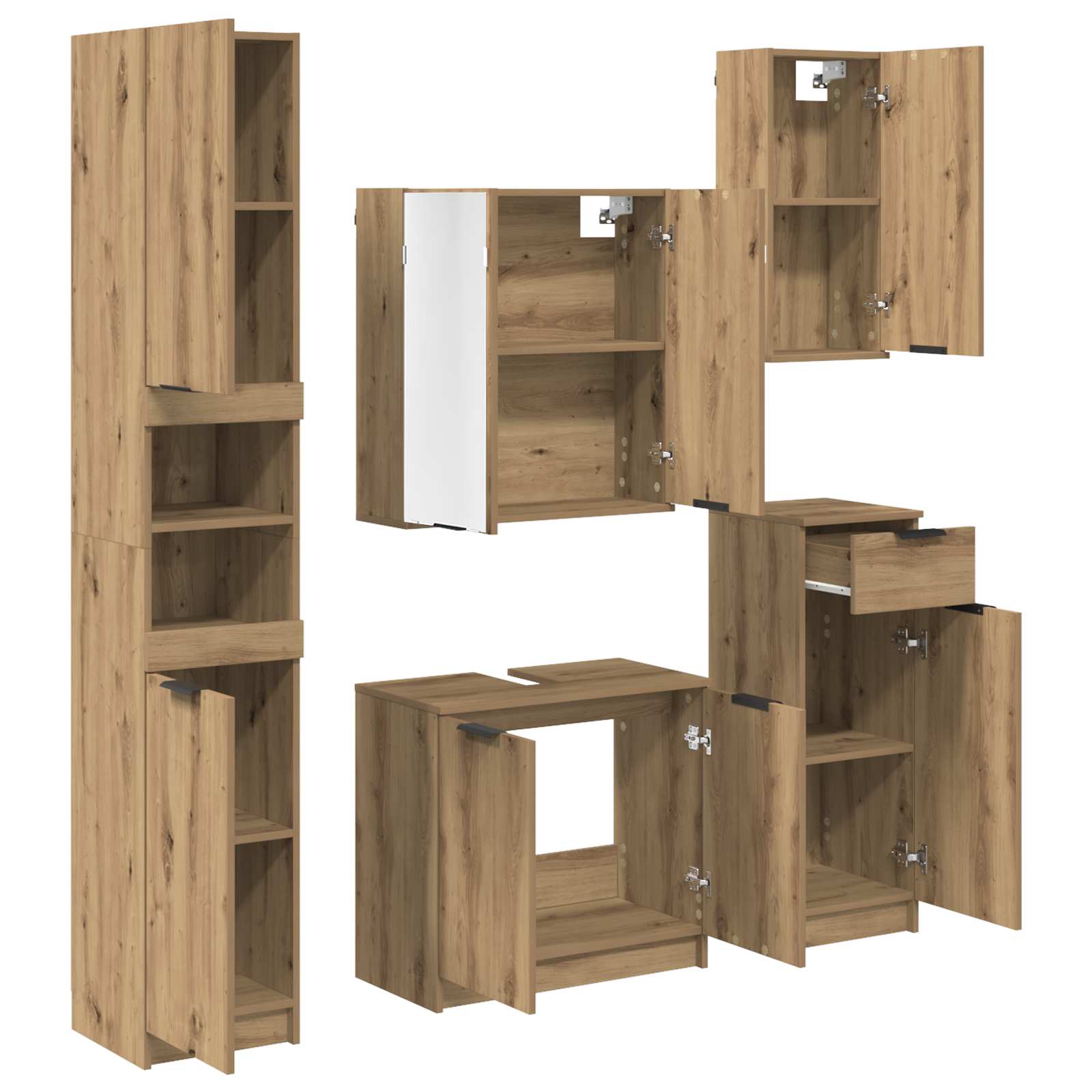 Badezimmermöbel-Set mit Regal 5 pcs Artisan-Eiche Holzwerkstoff