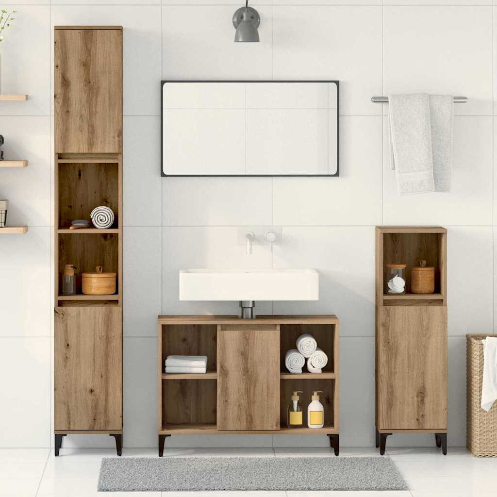 Badezimmermöbel-Set mit Regal 3 pcs Artisan-Eiche Holzwerkstoff
