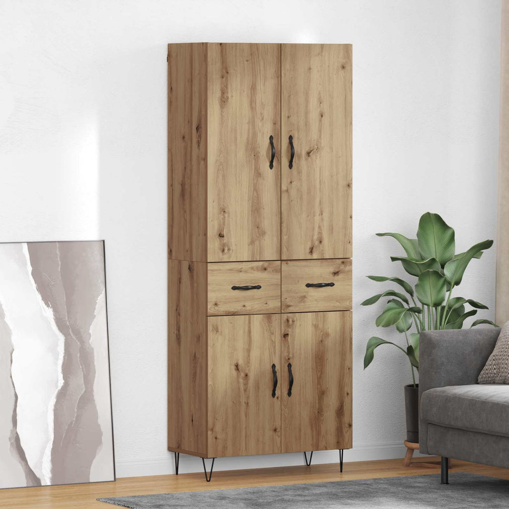 Highboard 2 pcs Artisan-Eiche Ingenieurholz und Glas