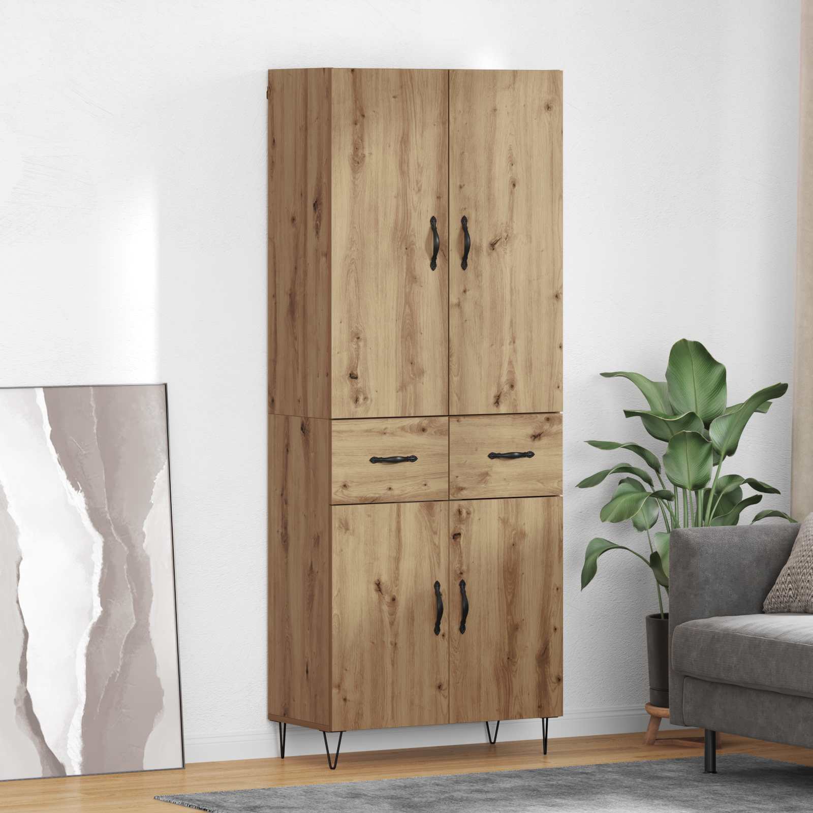 Highboard 2 pcs Artisan-Eiche Ingenieurholz und Glas
