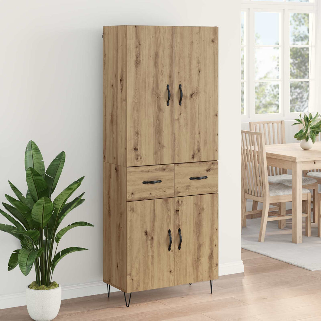 Highboard 2 pcs Artisan-Eiche Ingenieurholz und Glas