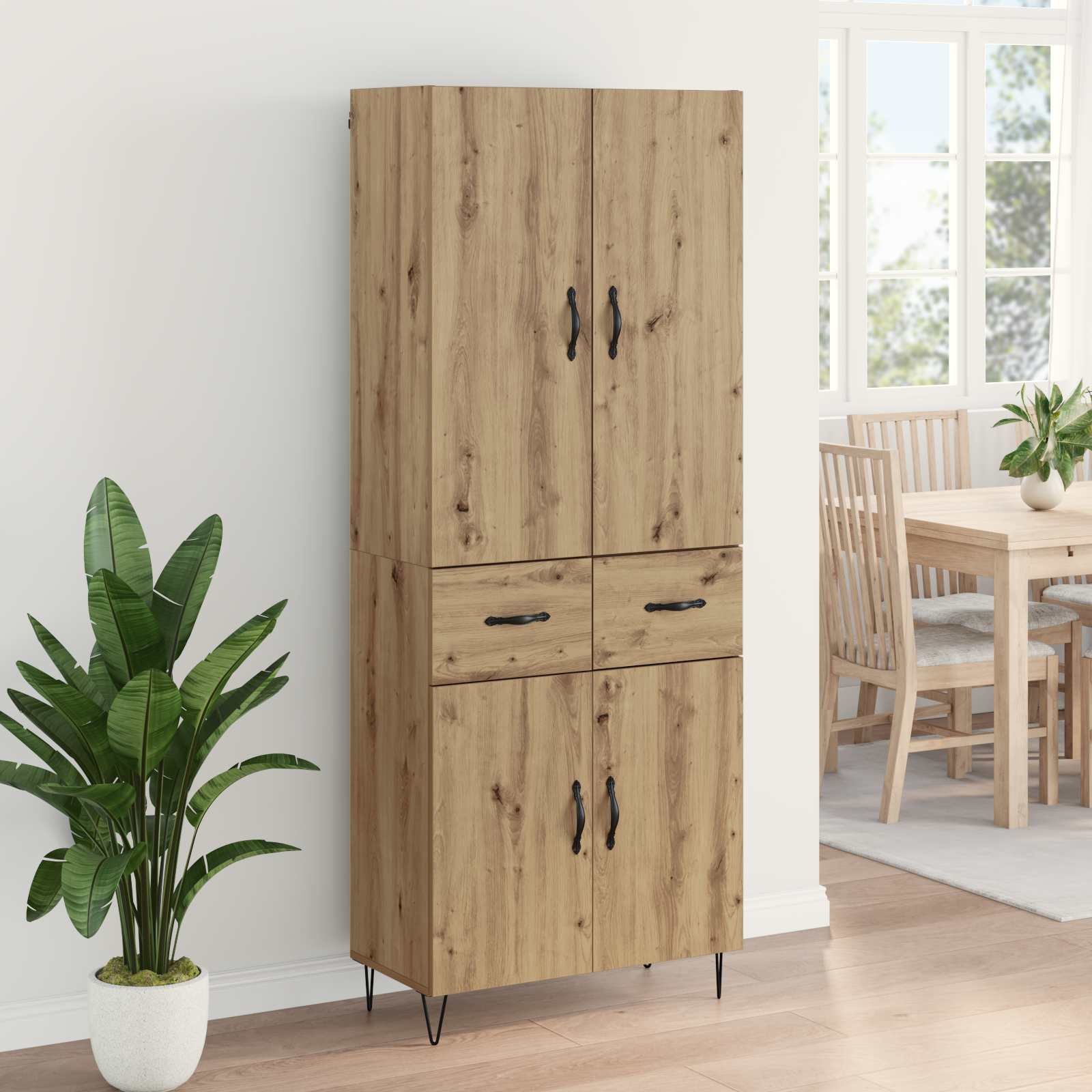 Highboard 2 pcs Artisan-Eiche Ingenieurholz und Glas