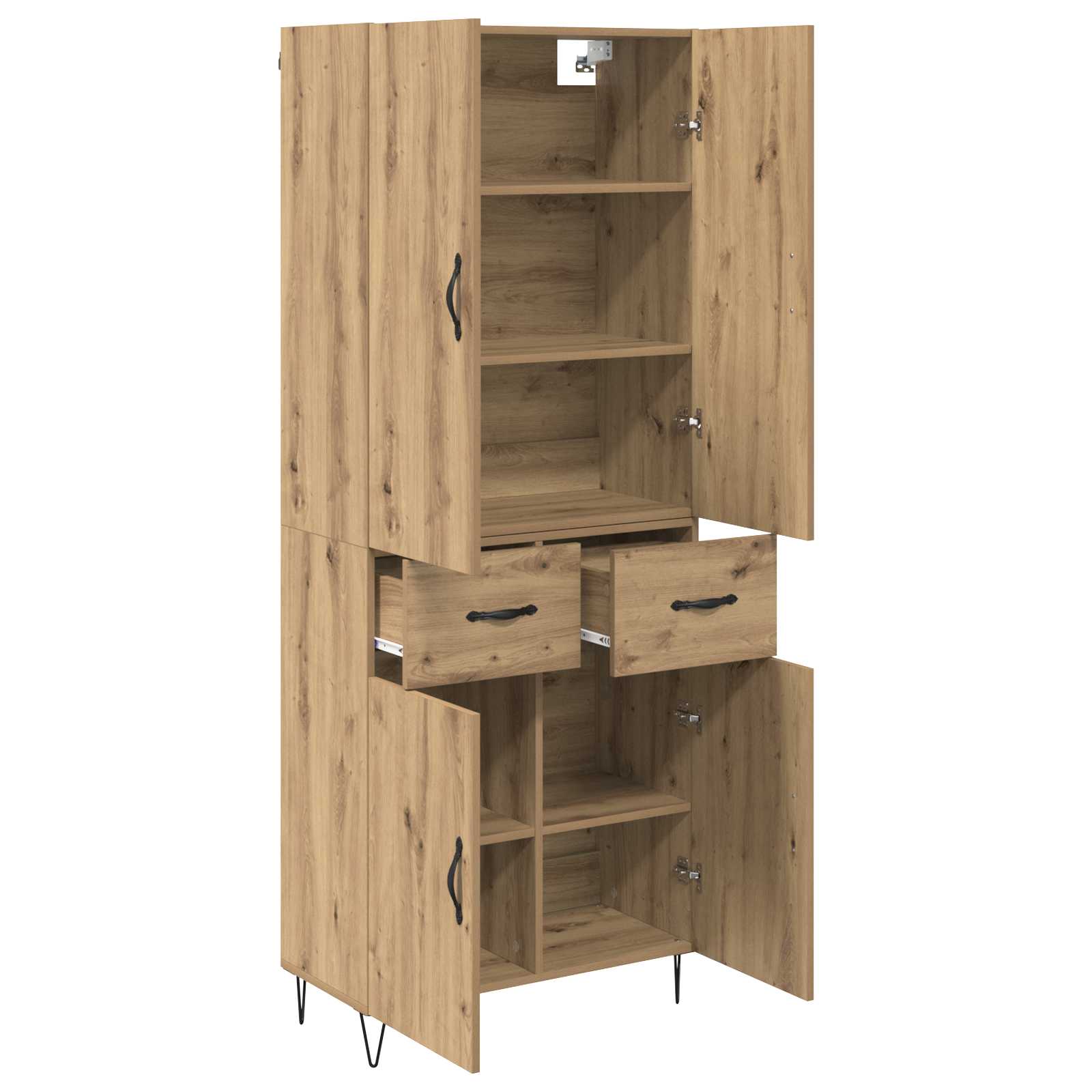 Highboard 2 pcs Artisan-Eiche Ingenieurholz und Glas