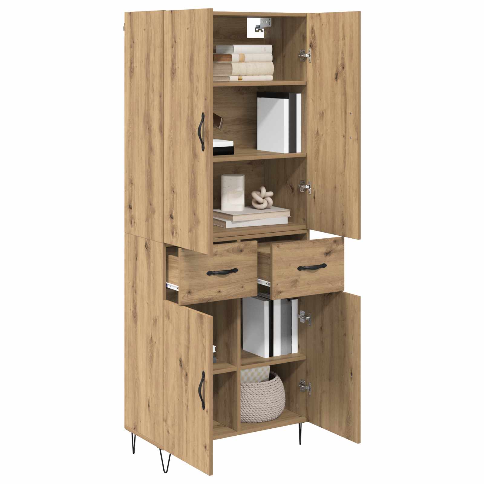 Highboard 2 pcs Artisan-Eiche Ingenieurholz und Glas