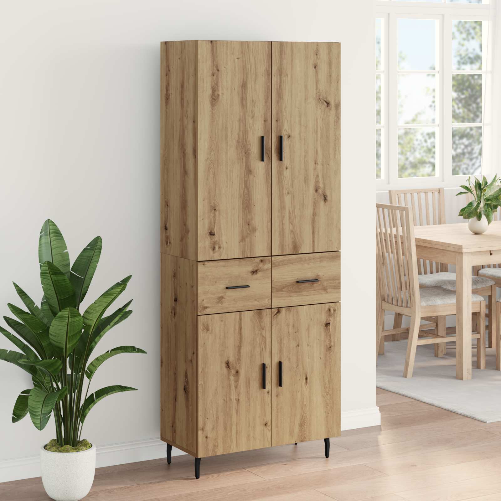 Highboard 2 pcs Artisan-Eiche Engineered Wood und Glas