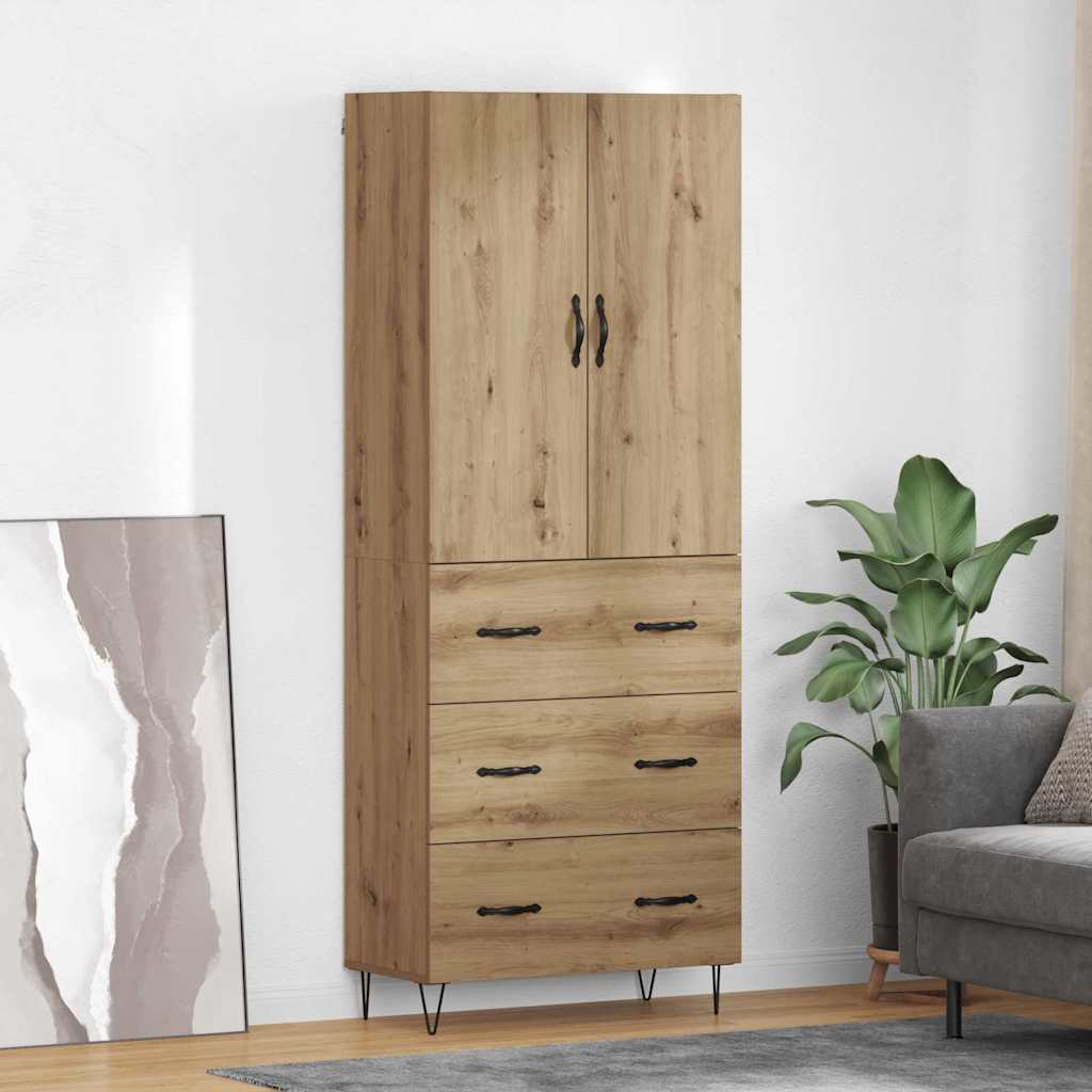 Highboard 2 pcs Artisan-Eiche Ingenieurholz und Glas