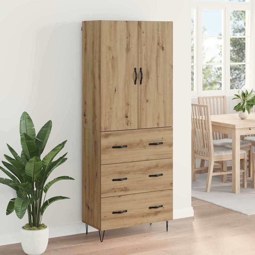 Highboard 2 pcs Artisan-Eiche Ingenieurholz und Glas