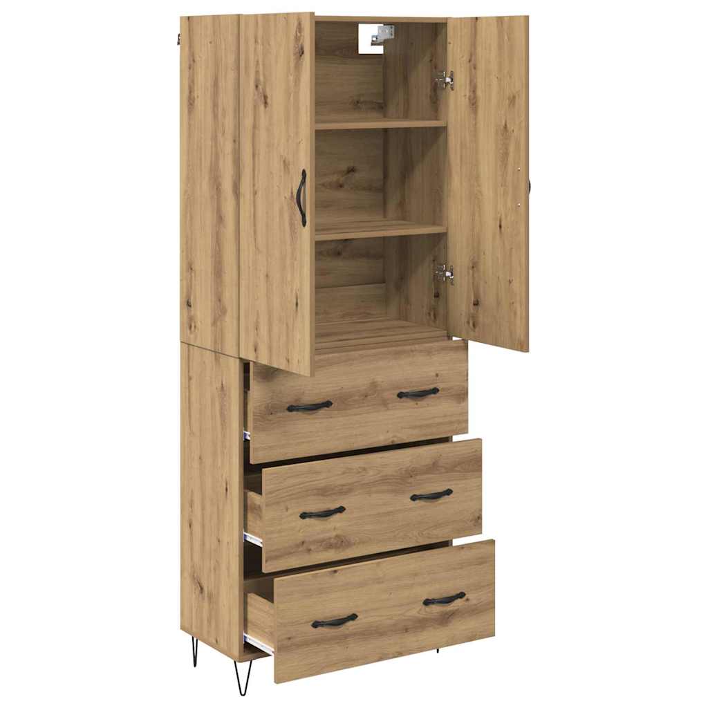 Highboard 2 pcs Artisan-Eiche Ingenieurholz und Glas