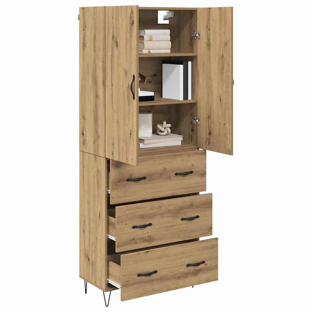 Highboard 2 pcs Artisan-Eiche Ingenieurholz und Glas
