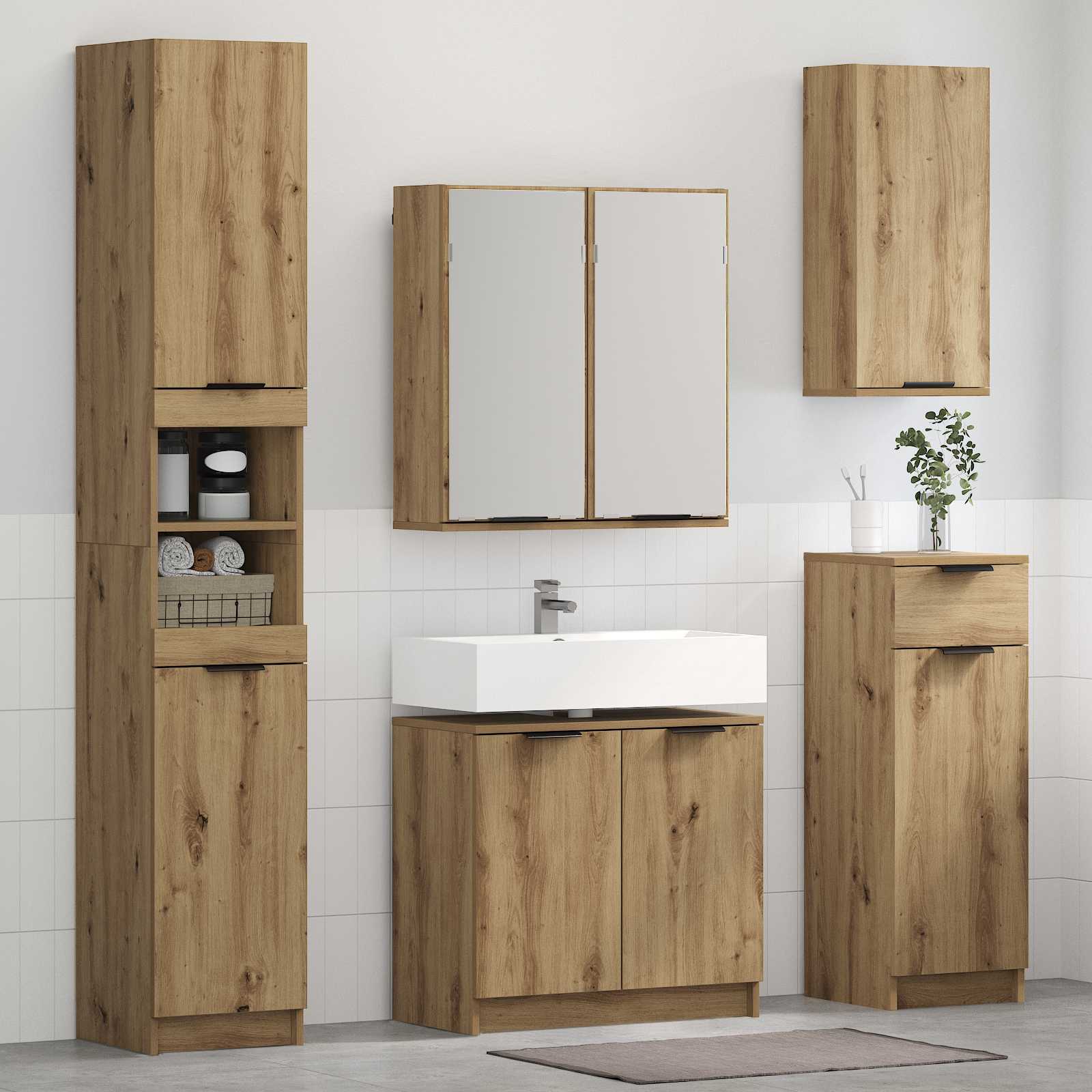 Badezimmermöbel-Set mit Regal 4 pcs Artisan-Eiche Holzwerkstoff