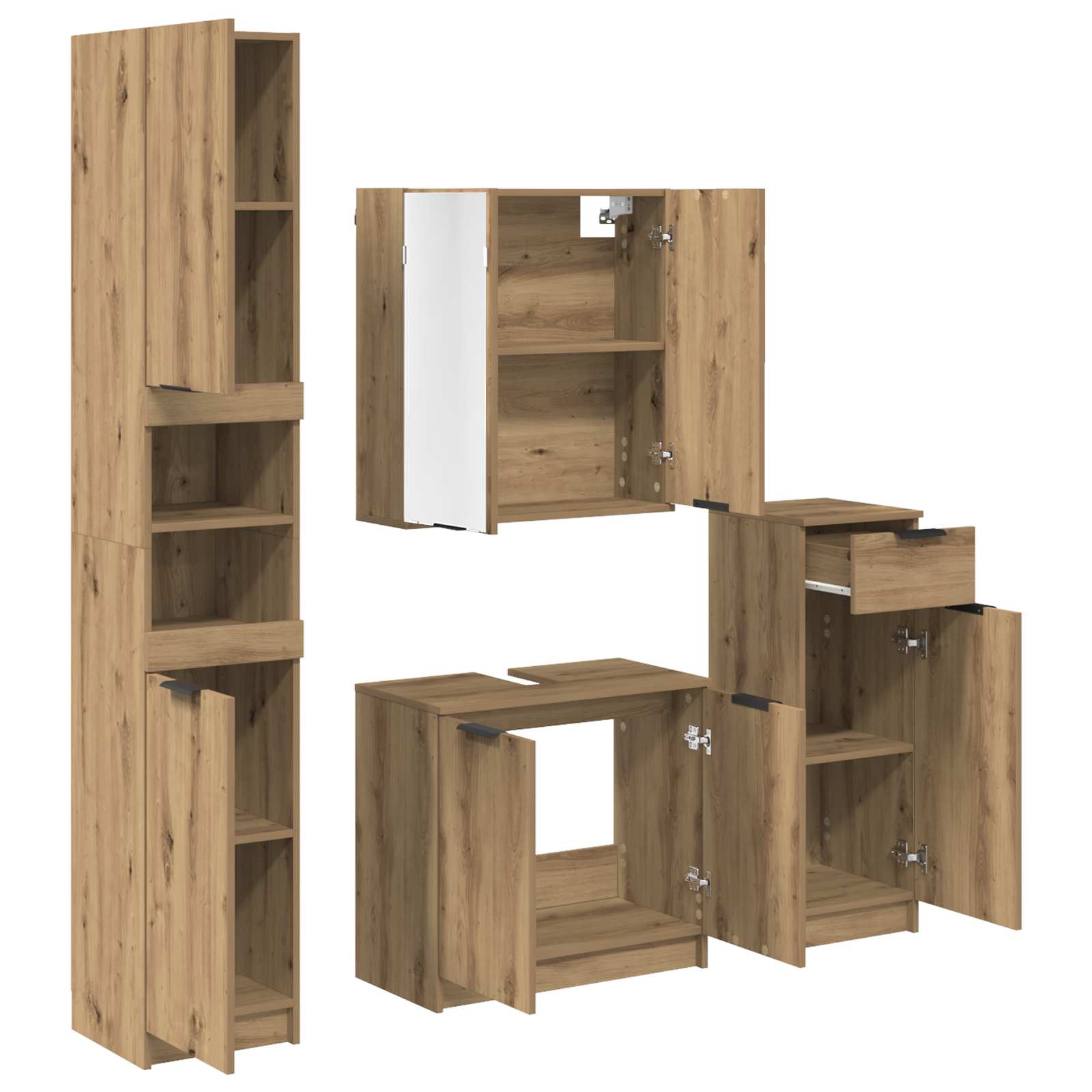 Badezimmermöbel-Set mit Regal 4 pcs Artisan-Eiche Holzwerkstoff