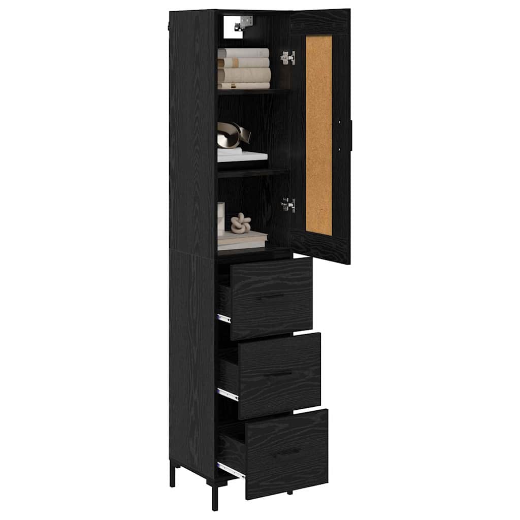 Highboard Schwarz Eichen-Optik 34,5 x 34 x 180 cm Holzwerkstoff