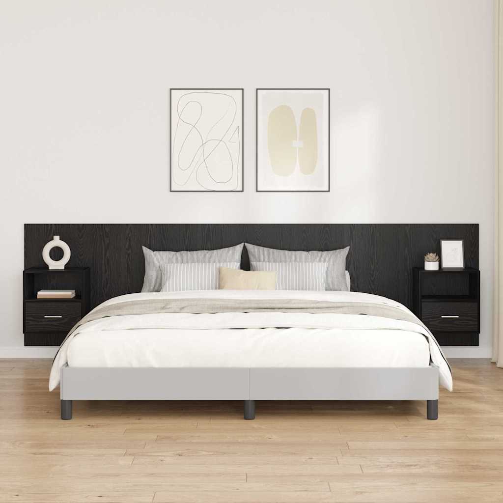 Kopfteil mit Schrank 3 pcs Schwarz Eichen-Optik Holzwerkstoff