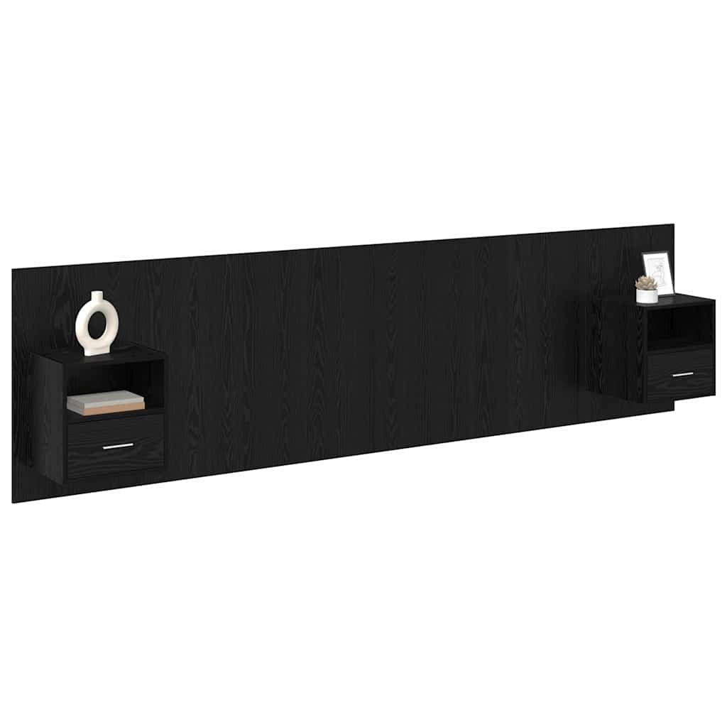 Kopfteil mit Schrank 3 pcs Schwarz Eichen-Optik Holzwerkstoff