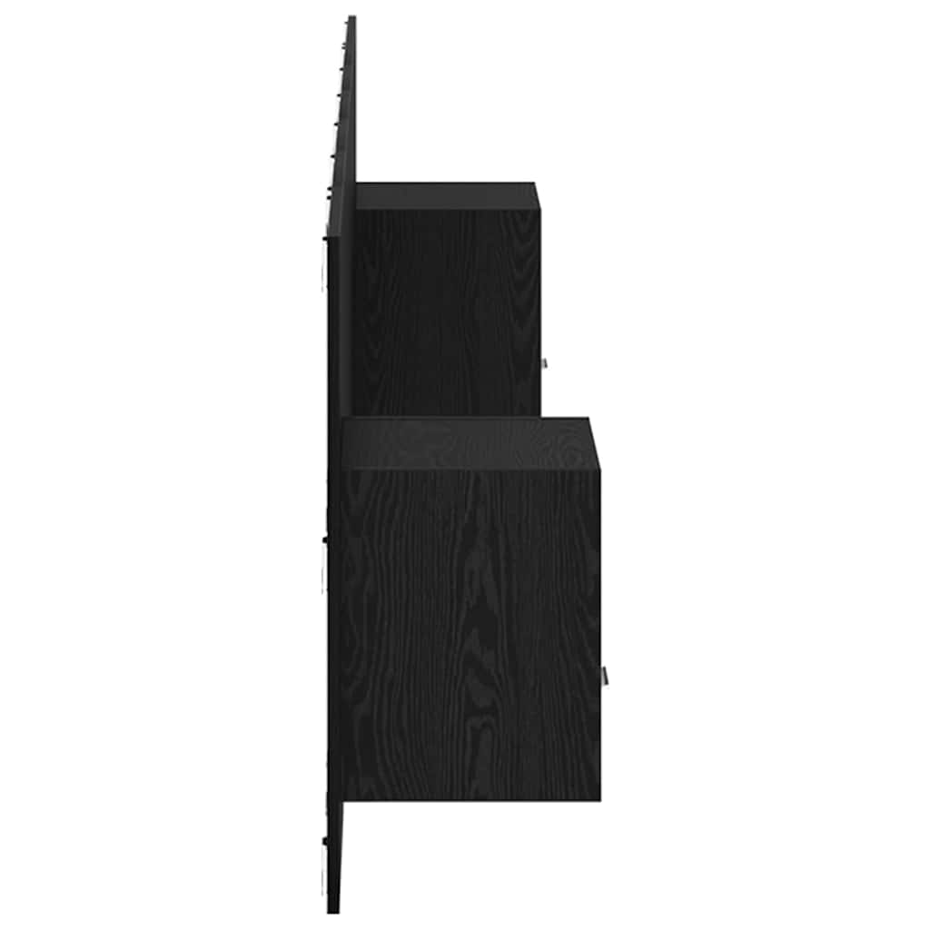 Kopfteil mit Schrank 3 pcs Schwarz Eichen-Optik Holzwerkstoff