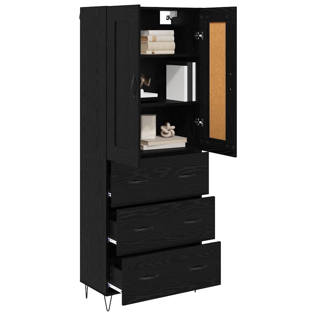 Highboard Schwarz Eichen-Optik 69,5 x 34 x 180 cm Holzwerkstoff