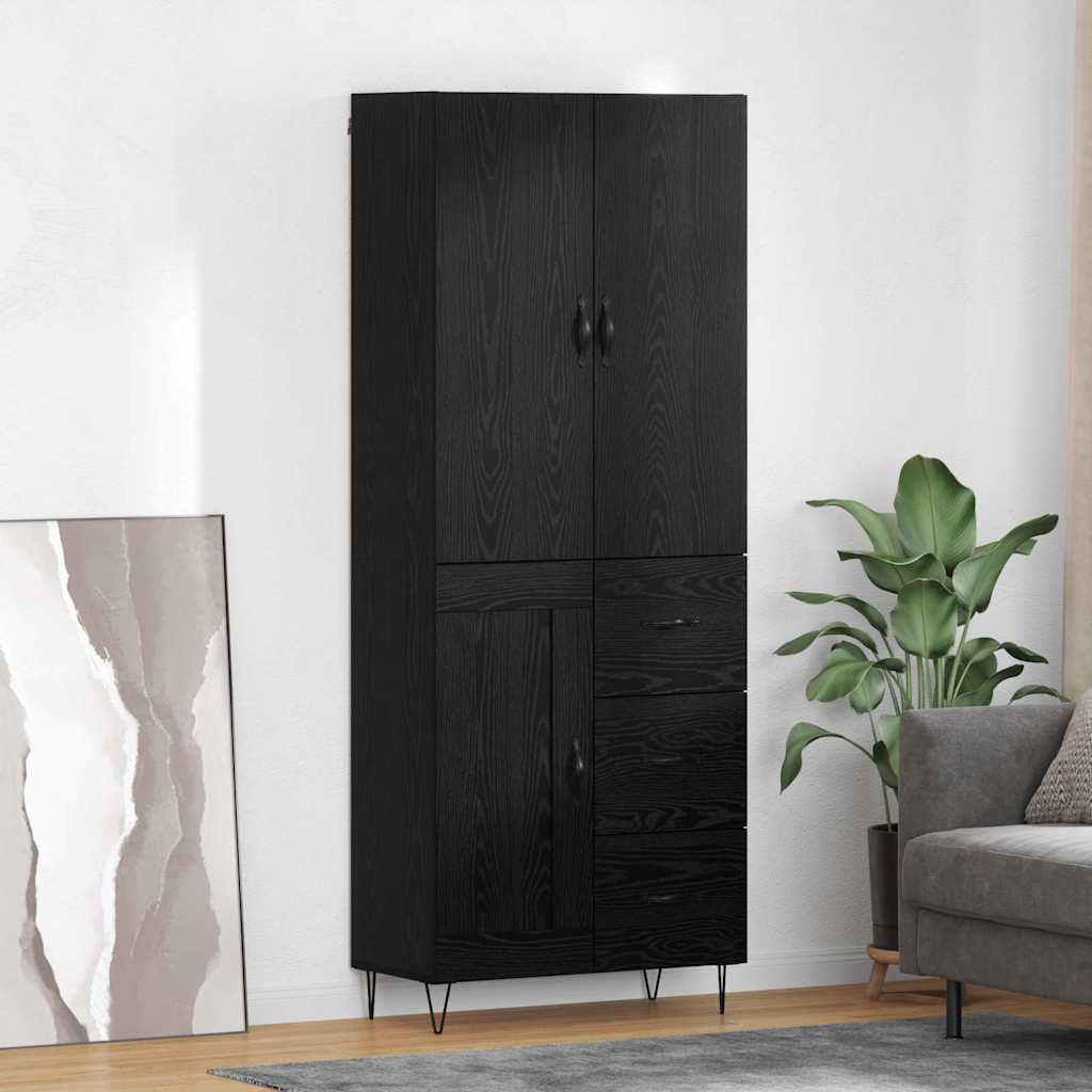 Highboard 2 Stück Schwarz Eichen-Optik Ingenieurholz und Glas