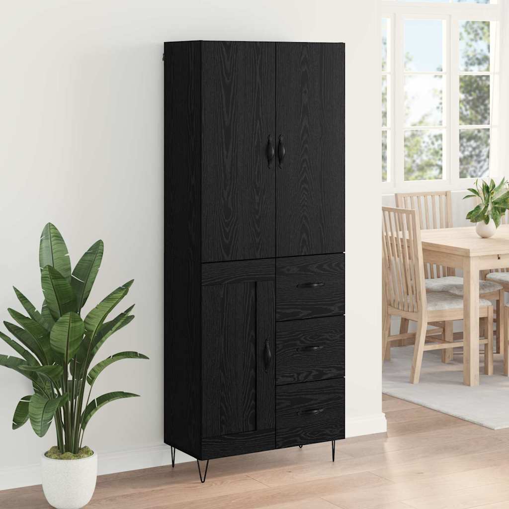 Highboard 2 Stück Schwarz Eichen-Optik Ingenieurholz und Glas