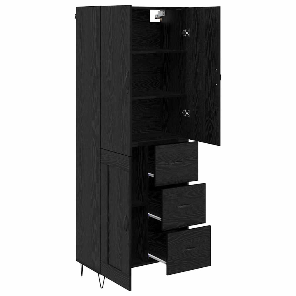 Highboard 2 Stück Schwarz Eichen-Optik Ingenieurholz und Glas