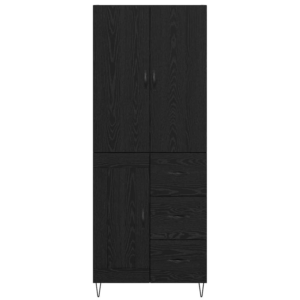 Highboard 2 Stück Schwarz Eichen-Optik Ingenieurholz und Glas