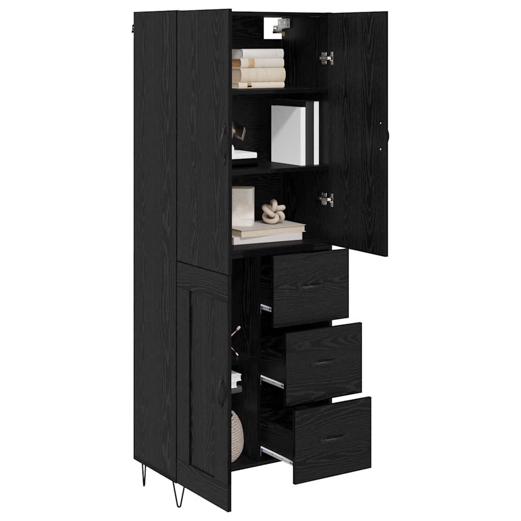 Highboard 2 Stück Schwarz Eichen-Optik Ingenieurholz und Glas