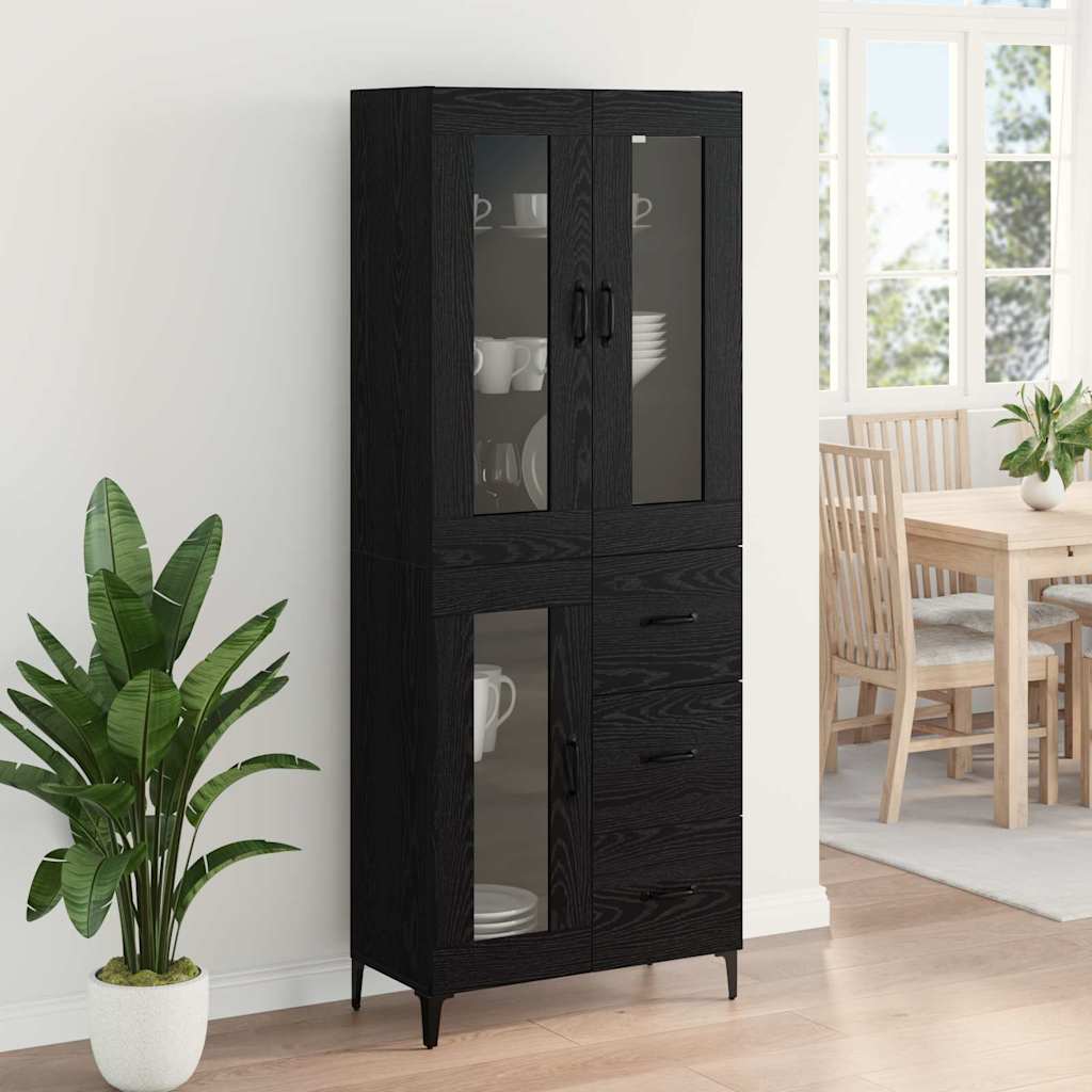 Highboard Schwarz Eichen-Optik 69,5 x 34 x 180 cm Holzwerkstoff