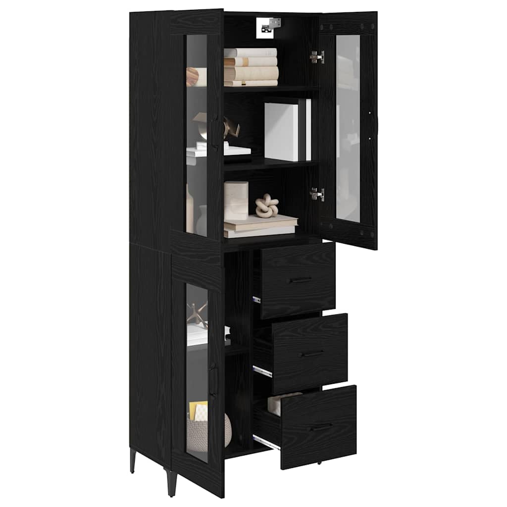 Highboard Schwarz Eichen-Optik 69,5 x 34 x 180 cm Holzwerkstoff