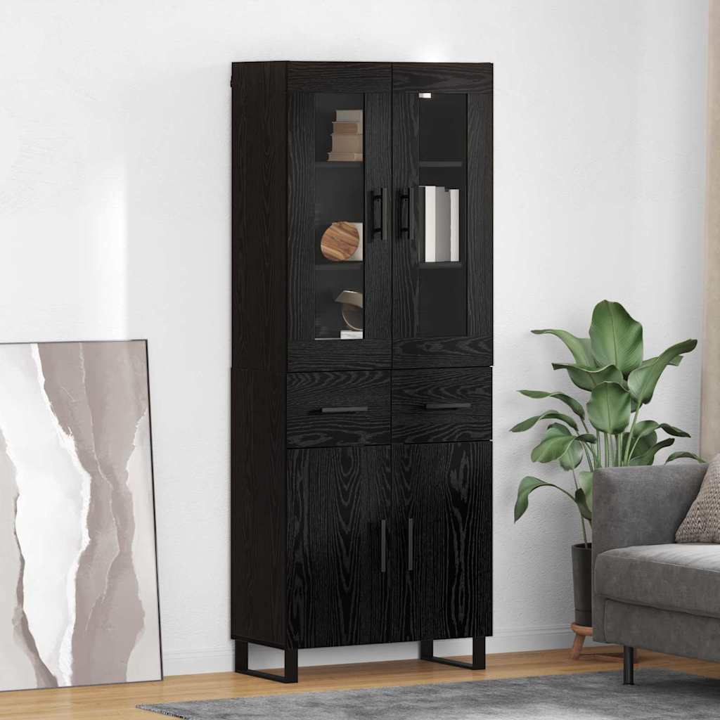 Highboard 2 pcs Schwarz Eichen-Optik Engineered Wood und Glas