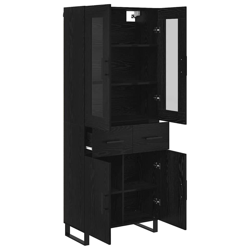 Highboard 2 pcs Schwarz Eichen-Optik Engineered Wood und Glas