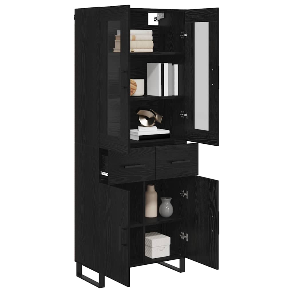 Highboard 2 pcs Schwarz Eichen-Optik Engineered Wood und Glas