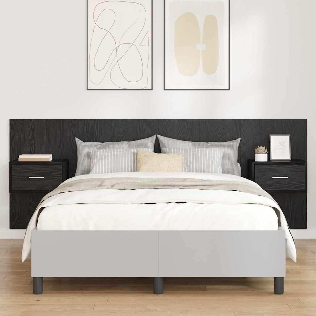 Kopfteil mit Schrank 3 pcs Schwarz Eichen-Optik Holzwerkstoff