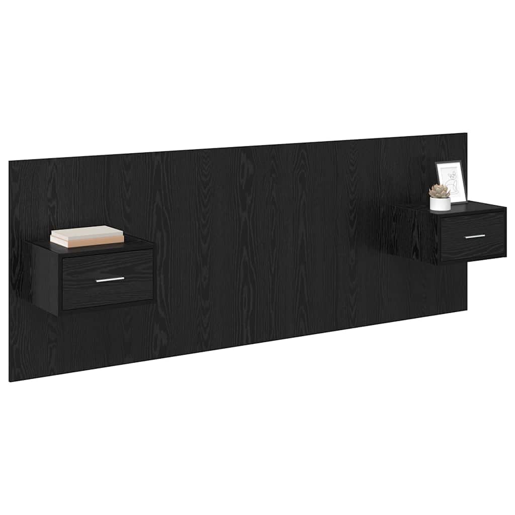 Kopfteil mit Schrank 3 pcs Schwarz Eichen-Optik Holzwerkstoff