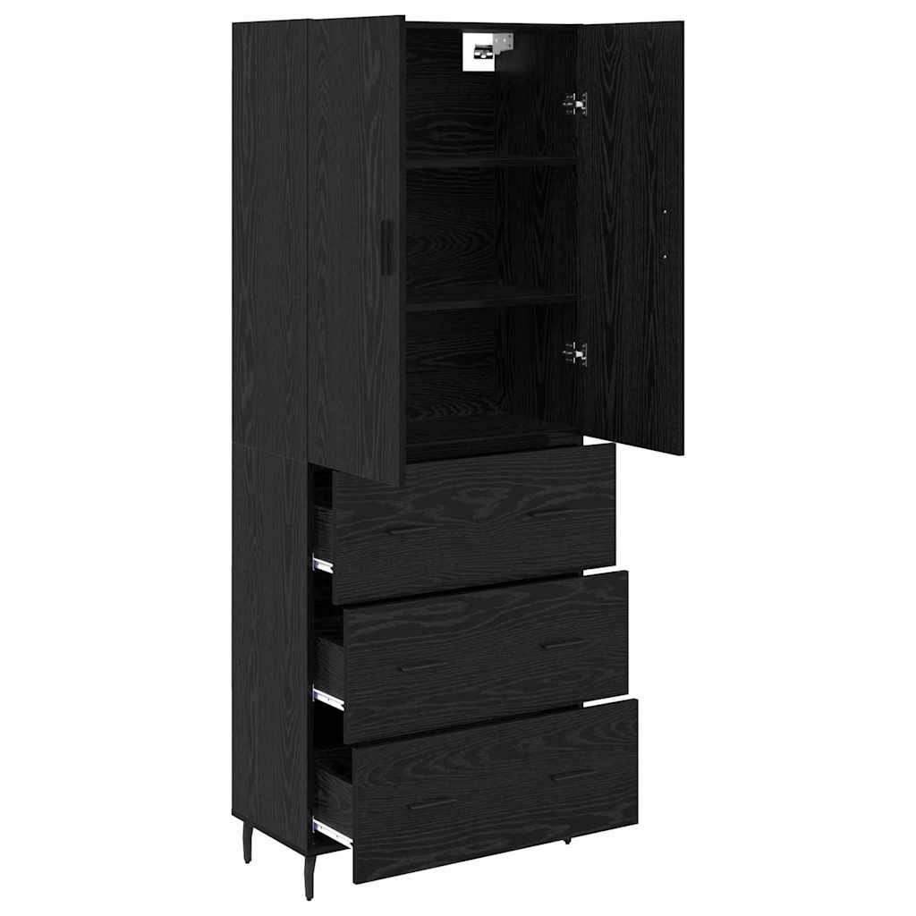Highboard 2 pcs Schwarz Eichen-Optik Engineered Wood und Glas