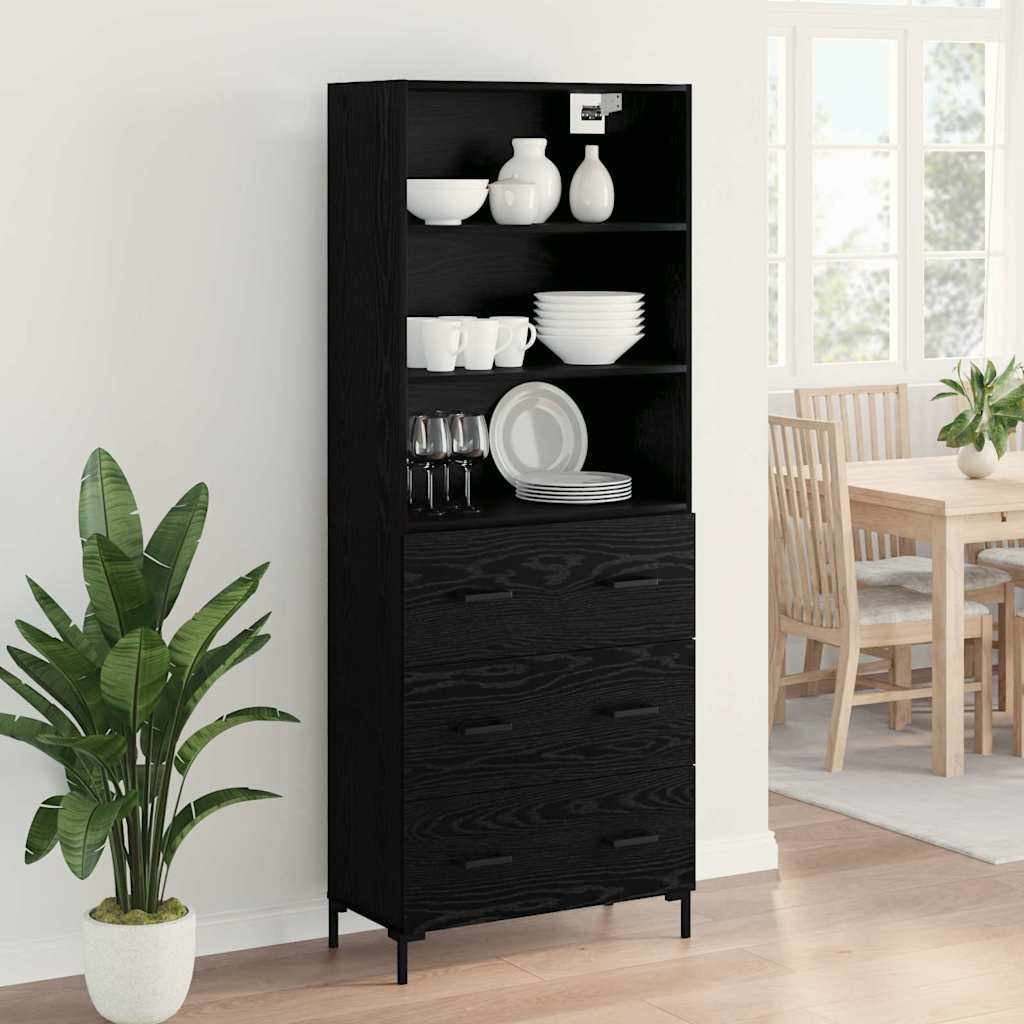 Highboard Schwarz Eichen-Optik 69,5 x 34 x 180 cm Holzwerkstoff