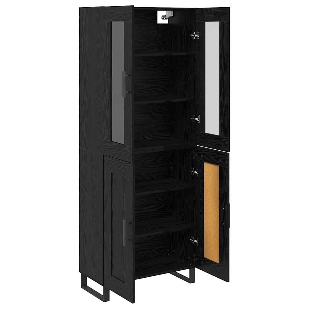 Highboard 2 pcs Schwarz Eichen-Optik Engineered Wood und Glas