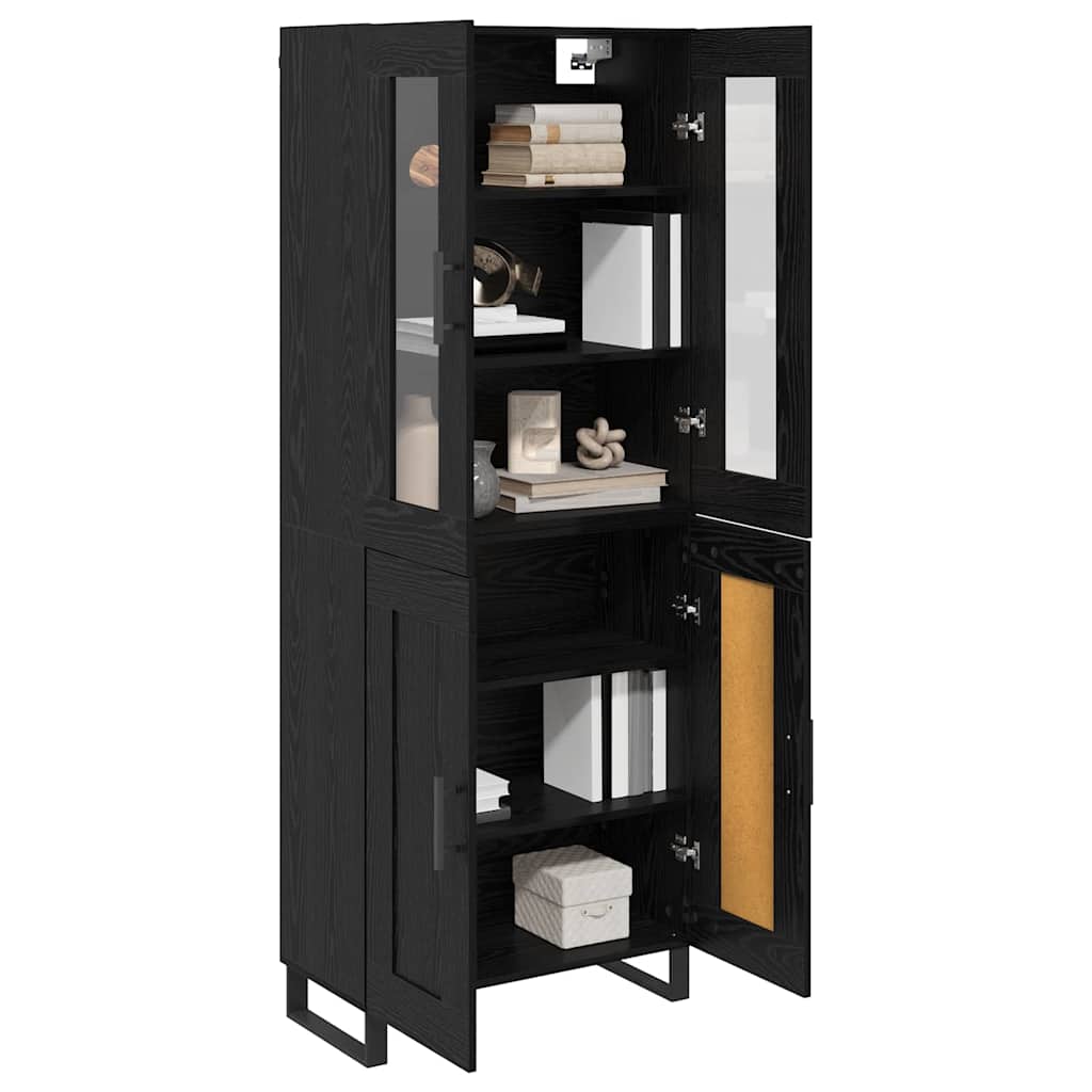 Highboard 2 pcs Schwarz Eichen-Optik Engineered Wood und Glas