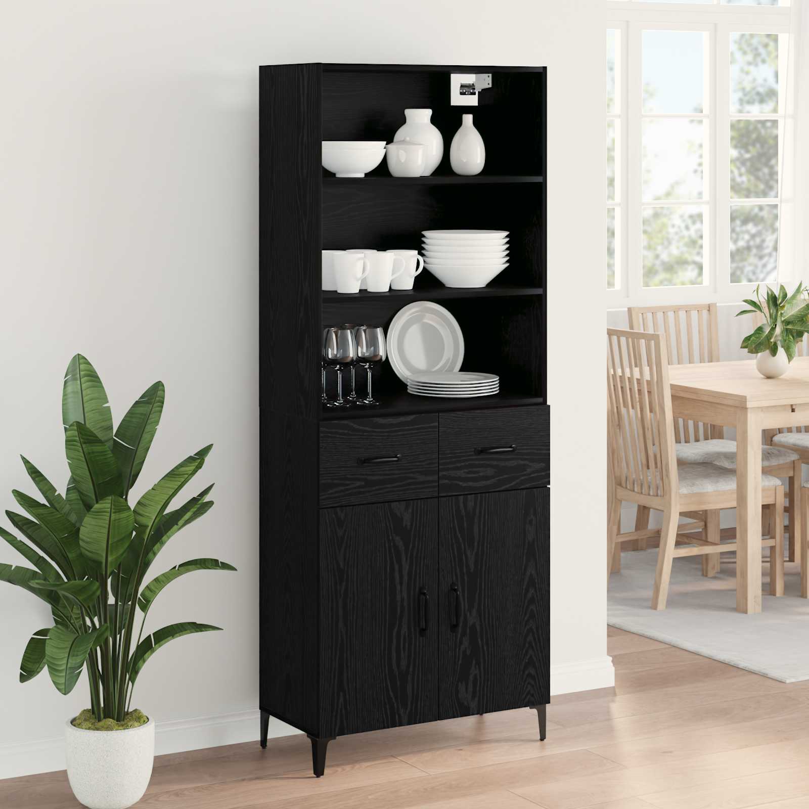Highboard Schwarz Eichen-Optik 69,5 x 34 x 180 cm Holzwerkstoff