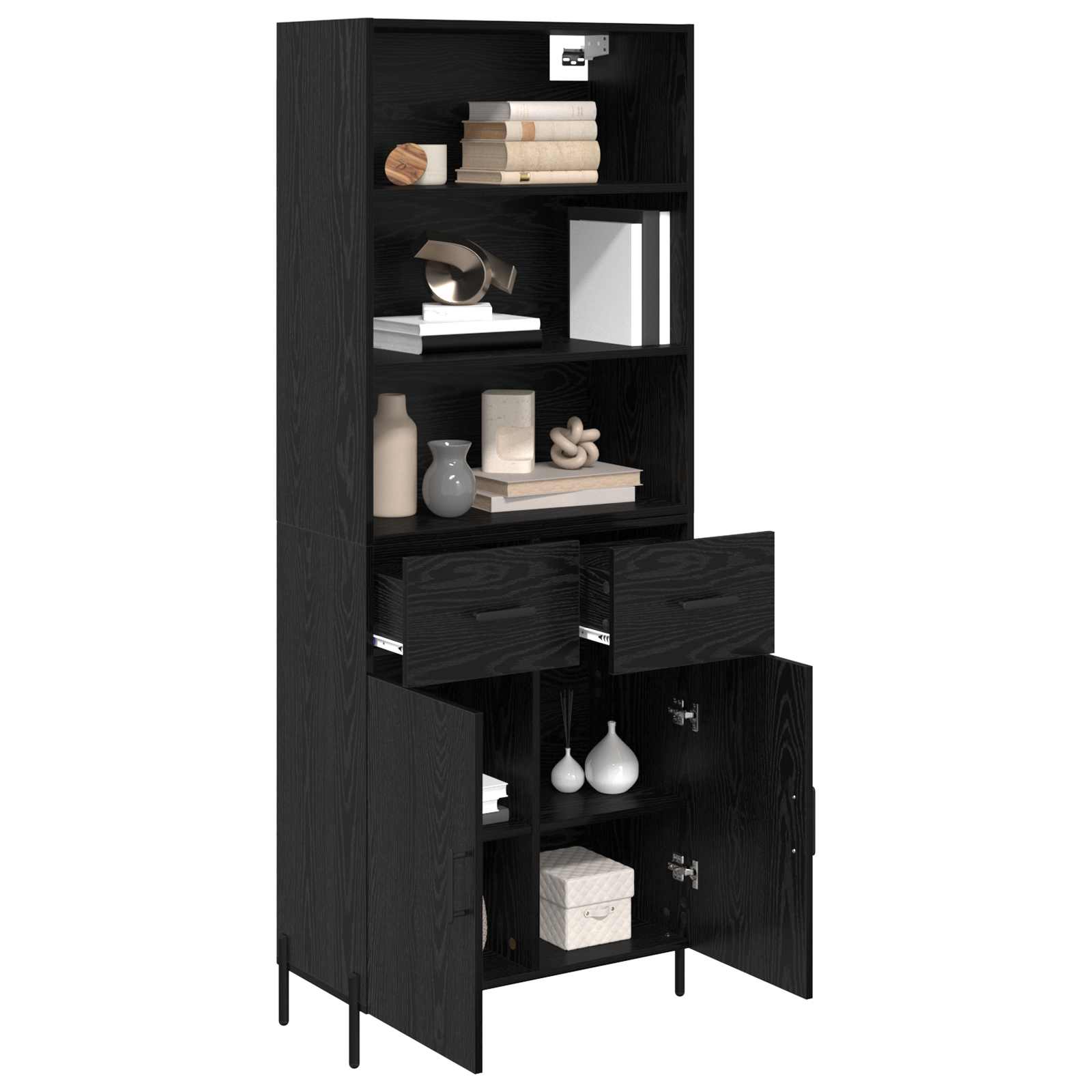 Highboard Schwarz Eichen-Optik 69,5 x 34 x 180 cm Holzwerkstoff