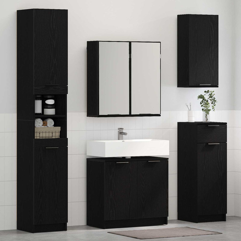Badezimmermöbel-Set 3 pcs Schwarz Eichen-Optik Holzwerkstoff