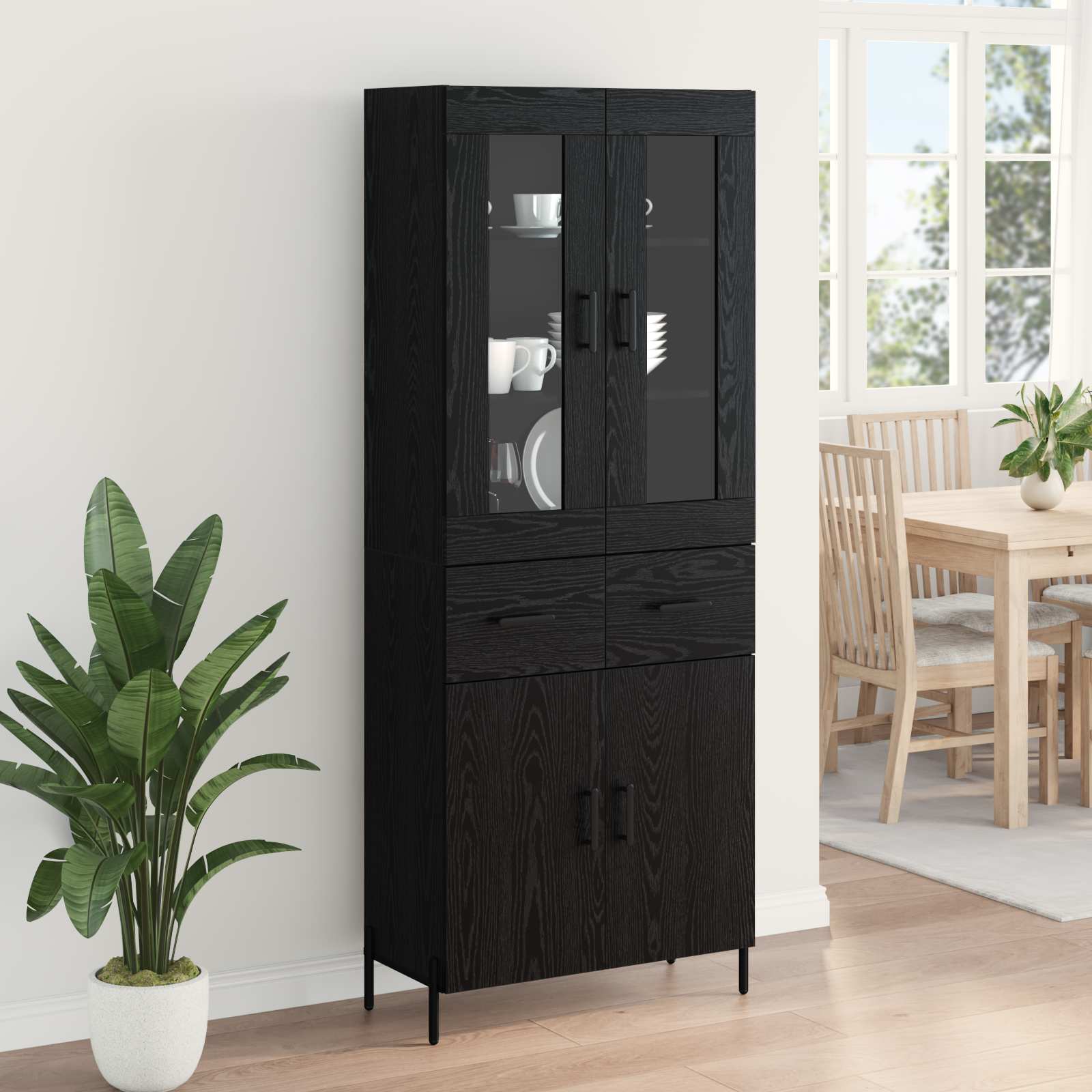 Highboard Schwarz Eichen-Optik 69,5 x 34 x 180 cm Holzwerkstoff