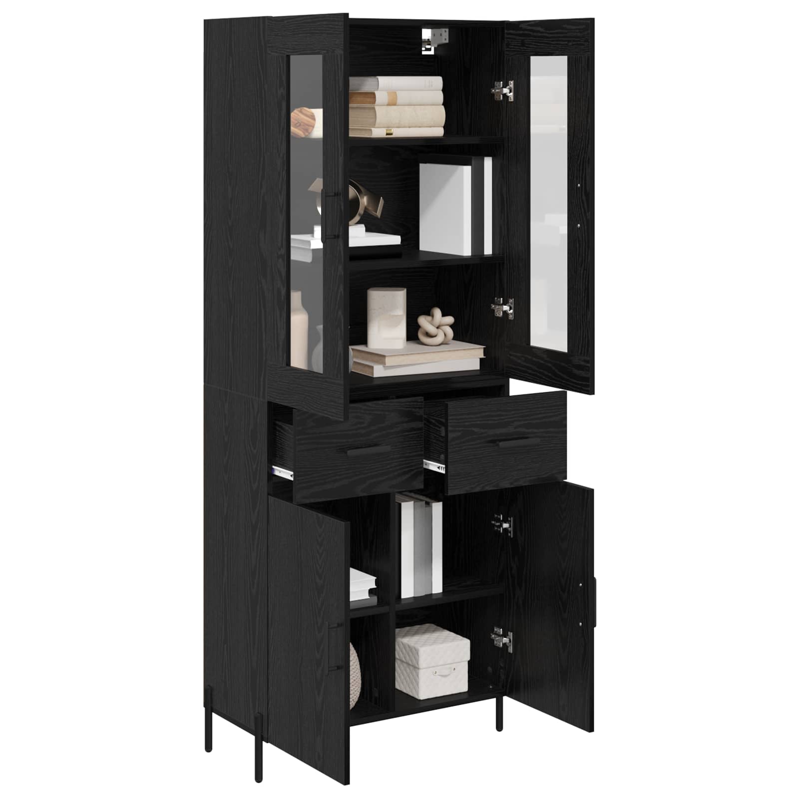 Highboard Schwarz Eichen-Optik 69,5 x 34 x 180 cm Holzwerkstoff