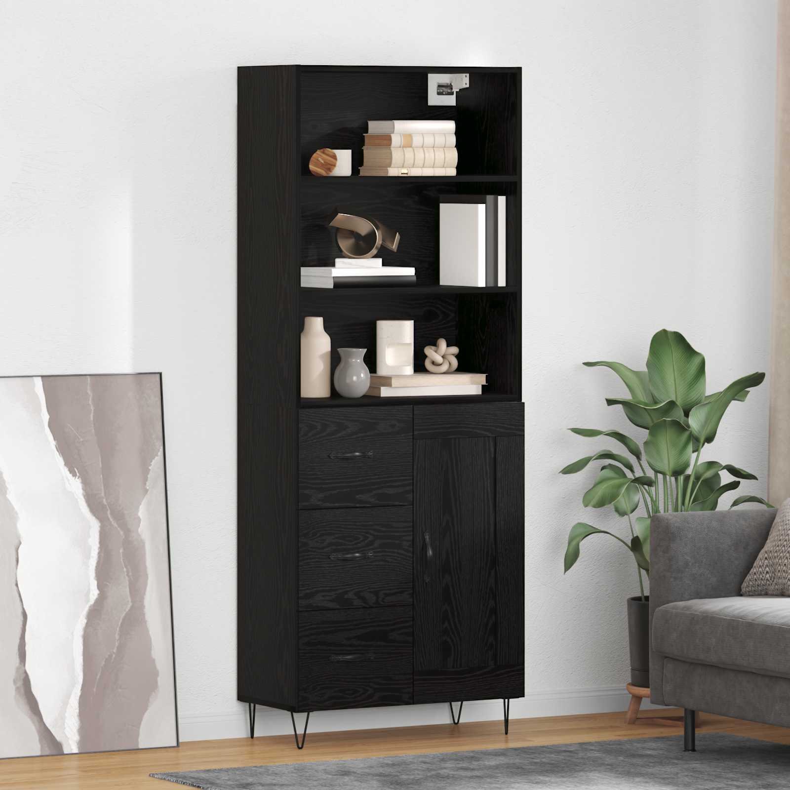 Highboard 2 pcs Schwarz Eichen-Optik Holzwerkstoff