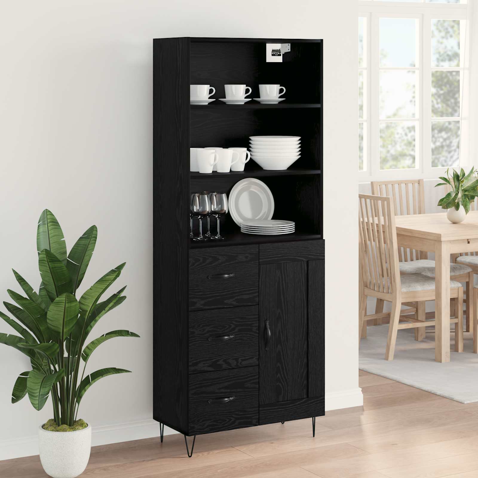 Highboard 2 pcs Schwarz Eichen-Optik Holzwerkstoff