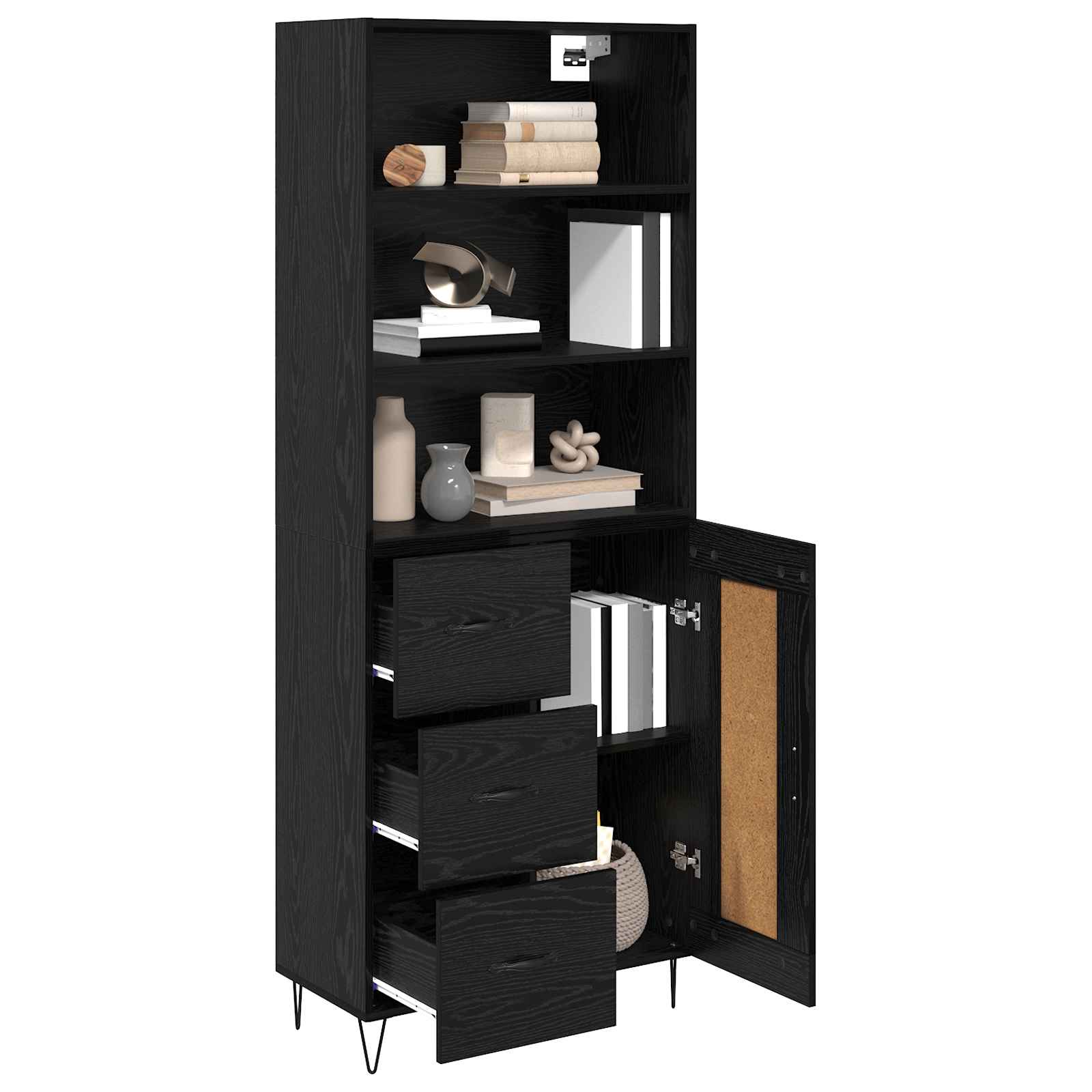 Highboard 2 pcs Schwarz Eichen-Optik Holzwerkstoff